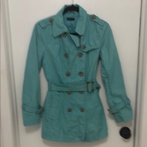 BENETTON  Women's Teal Double-Breasted Trench Coat